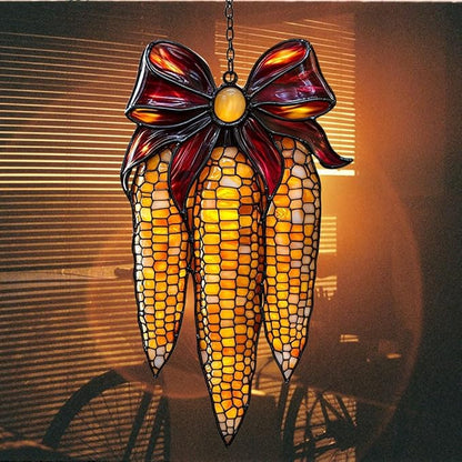 Farmhouse Corn Celebration Acrylic Suncatcher Stained Glass Effect Window Car Hanging Christmas Ornament Indoor Outdoor Decor Garden Sun Catcher Panel for Thanksgiving Lover for Women Mom Grandma