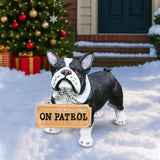 French Bulldog Statue with Solar Lantern - 14.96" Frenchie Garden Sculpture with Interchangeable Double-Sided "Welcome" & "On Patrol" Sign - Resin Dog Figurines for Outdoor Patio, Lawn, Porch Decor