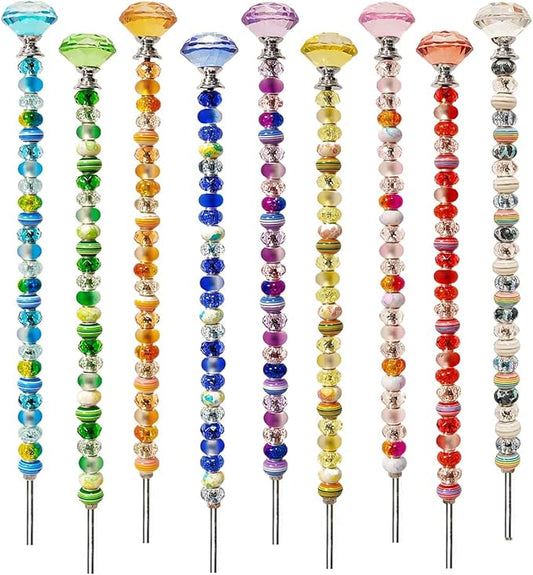255Pcs Beaded Garden Stakes Kit with 225 Large Hole Beads, 12IN DIY Fairy Wand Kit for Different Holidays, Fairy Garden Accessories Outdoor, Beadable Items (Crystal Diamond)