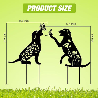WONDER GARDEN Metal Dog Decor for Outside - 2 Pack Garden Stakes Decorative, Black Dog Silhouette Statues Lawn Ornaments Yard Patio Decor Women Men Mom Gifts