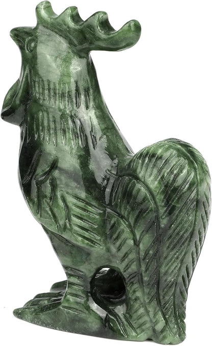 Real Jade Rooster Statue - 3.8 Inch Hand-Carved Gemstone Sculpture, Feng Shui Lucky Animal Figurine for Home/Garden/Office Decor