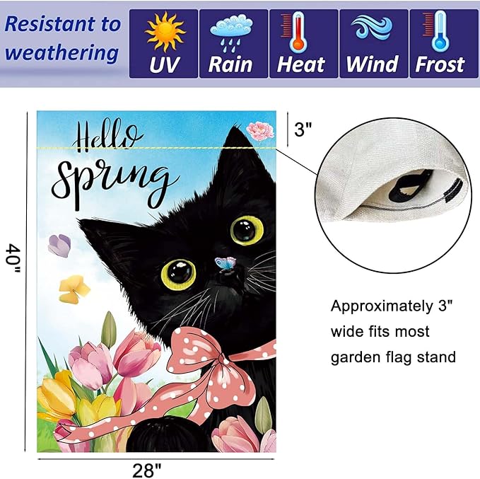 Seasonal Garden Flags Set of 11, Double Sided 28 x 40 Inchs Black Cat House Flags,Large Holiday Flags for Outside All Seasons Decor, Spring Summer Independence Day Easter Outdoor Yard Decorations