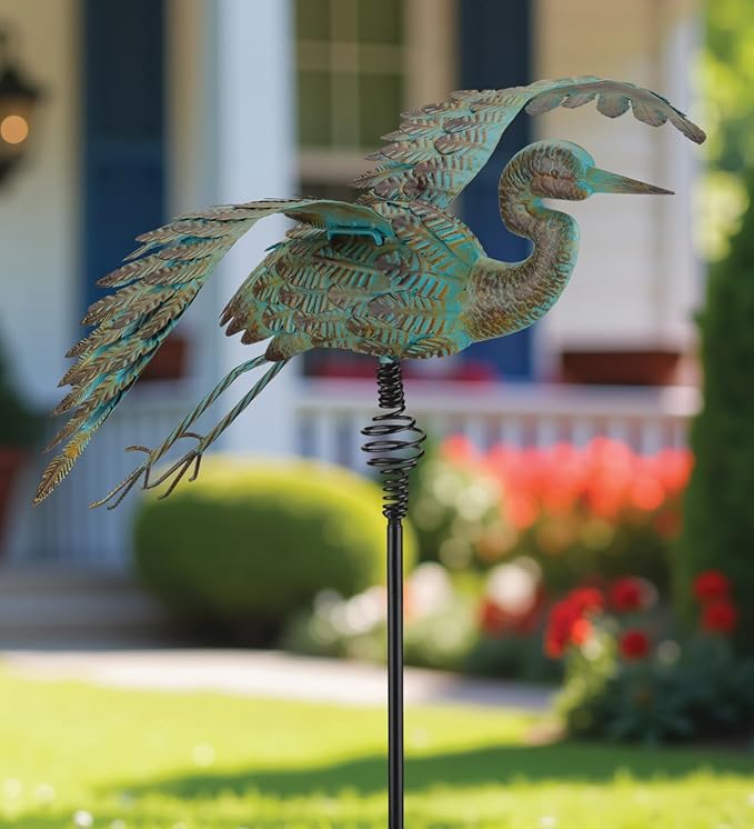 Regal Art & Gift Bird Bouncie Metal Garden Stake - Decorative Playful Outdoor Metal Sculpture for Lawn, Patio & Garden Décor - Crane