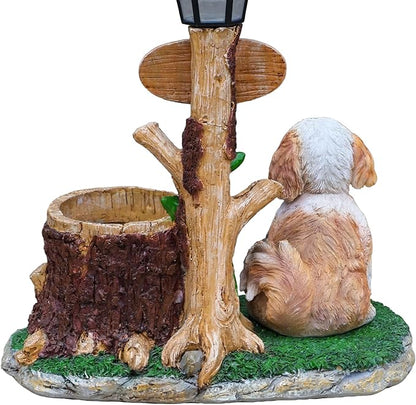 Solar Light Animal Outdoor Statue Planter with Welcome Sign, Resin Garden Sculpture Flower Pot for Patio Lawn Porch Yard Courtyard Decor, Weather-Resistant Decorative Figurine Accent (E)