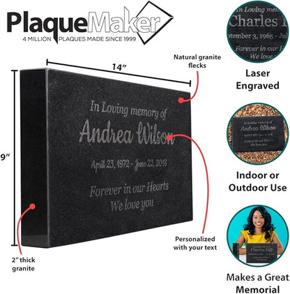 Customized In Loving Memory Black Granite Memorial or Sympathy Gift. Offered in a Variety of Sizes to Meet your Needs and Budget (14 x 9 x 2")