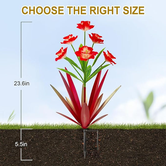 Homight Metal Agave Plant Outdoor Decoration Outdoor Garden Decoration Daffodils Flowers Mexican Yard Art Daffodils Flowers Decorative Garden Gift (3 Big red Daffodil)