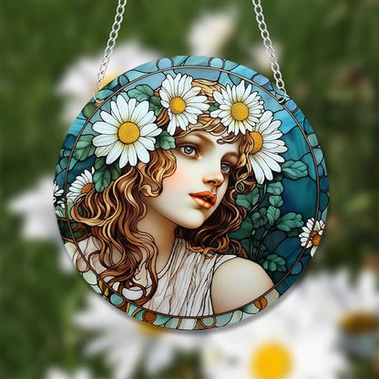 Stained Glass Window Hanging,Paint Fairy Suncatcher, Stained Glass Ornament, Suncatchers for Windows Hanging, Window Decor, Outdoor or Indoor, Gifts for Women, Bestie, Friends 5.9x5.9 in