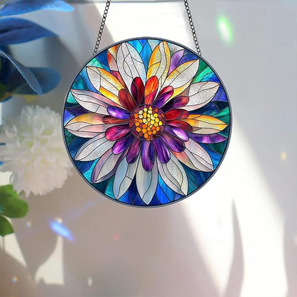 Bimkole Flower Stained Glass Suncatcher Window Hanging - Petals Indoor Window or Doorway Decoration - Handmade Sun Catcher Decor for Garden Home Christmas & Birthday Gifts 7.87x7.87 inch