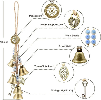 Witch Bells Protection for Door Knob, 13" Hanger Wind Chimes, Christmas Bells for Witchy Home Decor, Witchy Things Clear Negative Energy Witchcraft Supplies (Blue-and-White Porcelain)