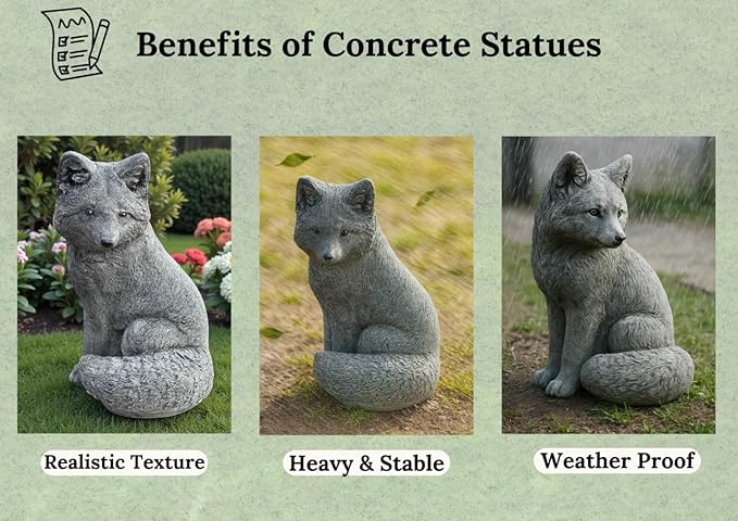 Sitting Fox Statue Garden Sculpture Painted Animal Figure Concrete Outdoor Decoration Yard Ornament Animals Lovers Gift Porch Fox Figurine Backyard Art