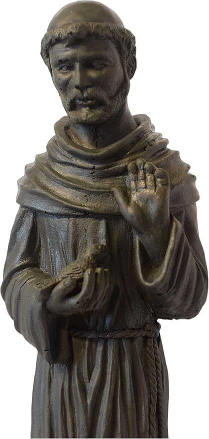 St Francis on Rock Base Stone Statue 25in Tall Sculpture Slate Color