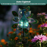 Peacock Wind Spinner Garden Decor, Solar Lighted Pathway Stake Yard Art Spinners, Wind Sculptures Garden Landscape Lights Decorations, Solar Powered Path Lights Kinetic Metal Wind Catcher for Outside