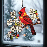 Cardinal Flower Acrylic Suncatcher Hanging Christmas Ornament Stained Glass Effect Window Car Indoor Outdoor Decor Garden Sun Catcher Gifts Nature Lover Decorations for Women Mom Grandma
