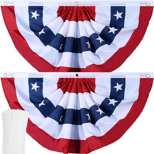 American Flag Bunting Patriotic Pleated Fan Flag USA Flags with Brass Grommets and Zip Ties for 4th of July Memorial Day Decoration Outdoor (2, 3x6 Feet)