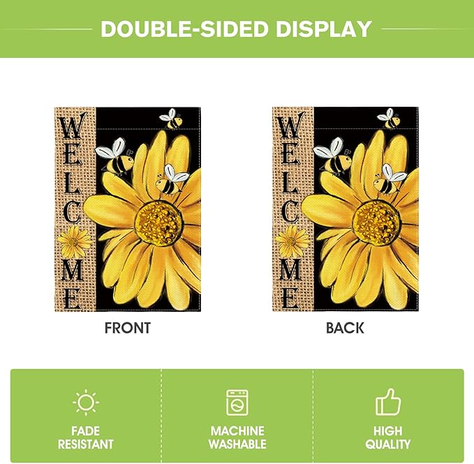 AVOIN colorlife Spring Summer Bee Sunflower Garden Flag 12x18 Inch Double Sided, Welcome Holiday Burlap Yard Outdoor Decoration