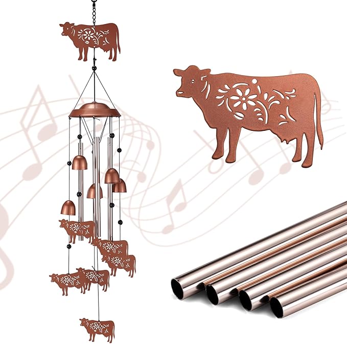 Cow Wind Chimes Outdoor, Metal Heifer Gifts for Women Mom Memaw, Rustic Western Farmhouse Garden Yard Decor Windchime