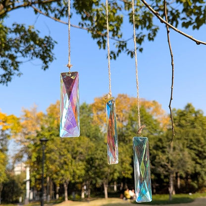 Iridescent Crystal Prism Suncatcher,3pc Rectangular DIY suncatcher for Windows Hanging,Sparkling Crystal Chandelier penadant for Home,Windows, car Decor,Chakra, Gardens