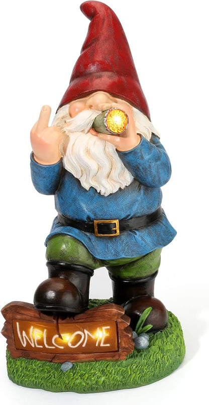 Panven Gnomes Garden Decor, 13.5" Tall Solar Large Inappropriate Funny Gifts Gnome Outdoor Statues for Yard, Patio, Lawn, Outside Naughty Gnome Garden Decorations Gift for Men Women