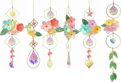 6 Pieces Flowers Ball Crystals Suncatcher Hanging Sun Catchers with Chain Pendant Ornament Crystal Prisms Rainbow for Window Decoration Gift (Gold)