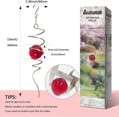 Aoedelyart Gazing Ball Spiral Decorative Wind Spinner Stabilizer Sun Catcher 11inch Tail and 2 inch Glass Orb. Indoor Outdoor Garden Decoration Wind Sculptures Wind Spinner Tail-13 inch Height (Red)