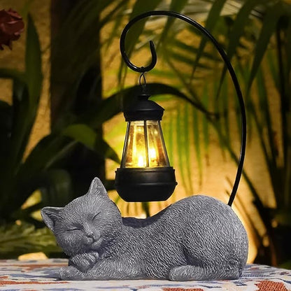 Solar Garden Statue with LED Lights - Cute Sleep Cat Sculpture, Waterproof Resin Ornament for Lawn, Patio, Yard, Balcony & Home Decor, Solar Powered Light for Outdoor and Indoor Spaces