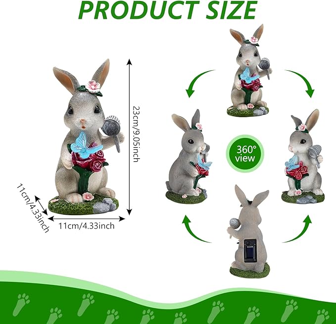 Solar Garden Decor Rabbit with Butterfly Statues Outdoor, Outdoor Figurine Statue Lights, Outdoor Garden Yard Lawn Patio Decoration, Unique House Warming Birthday Present for Women Family