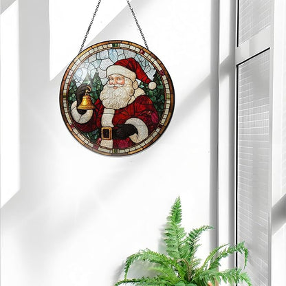 Bimkole Christmas Stained Glass Suncatcher Window Hanging - Santa Claus Indoor Window or Doorway Decoration - Handmade Sun Catcher Decor for Garden Home Christmas & Birthday Gifts 7.87x7.87 Inch