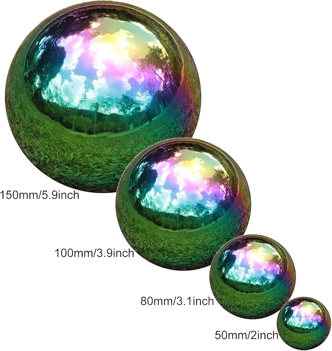 Kesywale Decorative Gazing Ball Set, 7PCS 50-150 mm Gazing Globe Mirror Ball Garden Spheres Centerpiece Balls for Home Outdoor Decor Ornament (Rainbow)