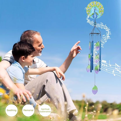 Taman Wind Chime - 38" Peacock Glass Wind Chimes Valentine's Day Gift for Outside Decorative Memorial Gift, Aluminum Tubes for Home, Outdoor, Yard, Patio,Garden Decor