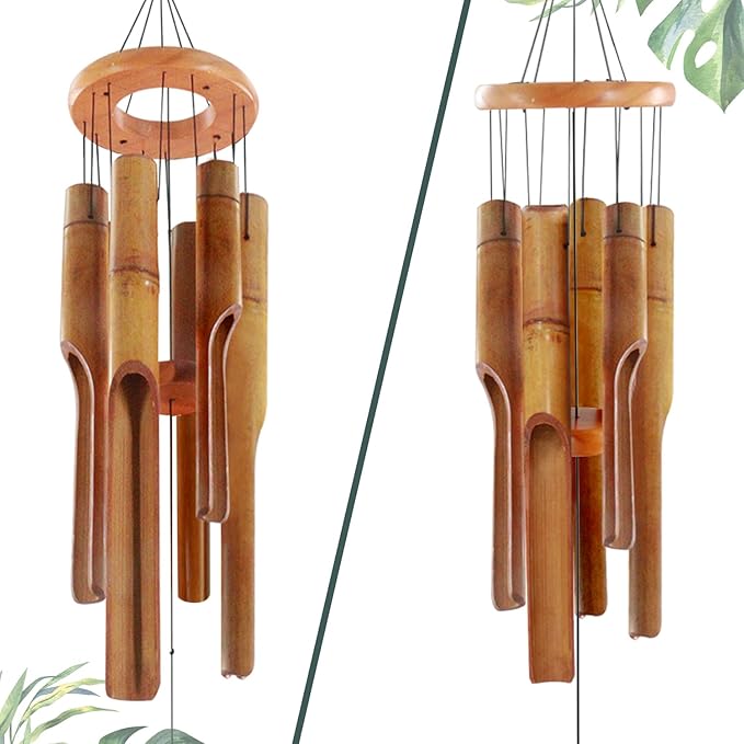 Bamboo Wind Chimes for Outside,Wooden Wind Chimes with Melody Soothing Tone,32" Classic Zen Bamboo Windchime for Porch Patio Garden or Indoor(Dark Brown)(FSC Certified)