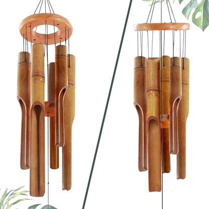 Bamboo Wind Chimes for Outside,Wooden Wind Chimes with Melody Soothing Tone,32" Classic Zen Bamboo Windchime for Porch Patio Garden or Indoor(Dark Brown)(FSC Certified)