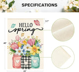 AVOIN colorlife Hello Spring House Flag 28x40 Inch Double Sided Outside, Floral Mason Jar Holiday Yard Outdoor Flag