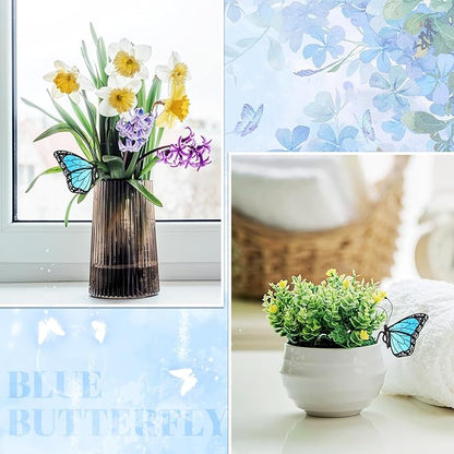 Geelin 1 Pc Stained Glass Butterfly Suncatcher Flower Pot Decoration Metal Plant Pot Hangers Colorful Garden Yard Suncatcher Decor for Spring Home Indoor Outdoor Decor(Blue)