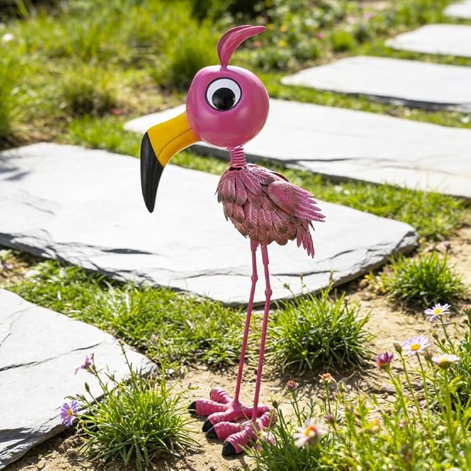 26” Metal Flamingo Statue Outdoor Garden Decor - Funny Flamingo Sculpture for Lawn, Backyard,Yard Art Gift- Unique Flamingo Figurine for Birthday, Housewarming, Christmas