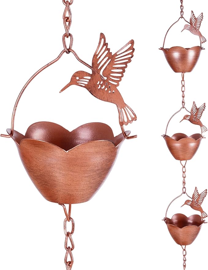 Topadorn Metal Rain Chain Decoration 7.85FT., Rain Catcher Metal Chain Gutter Downspout 94'' for House Eaves, Garden & Home, Flying Bird and Flower Shape Rain Chains