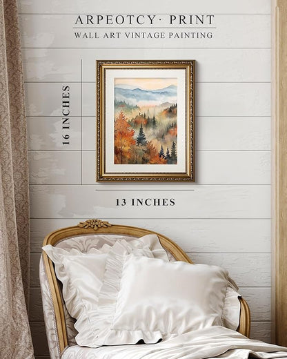 ARPEOTCY Vintage Gold Framed Wall Art, 13x16 inch Classical Fall Forest Autumn landscape Paintings, Canvas Prints Artwork with Antique Frame, Victorian Wall Picture Decor for Gallery Living Room
