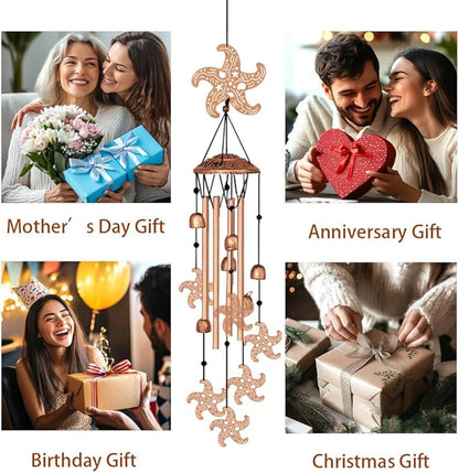 ORIGACH Starfish Wind Chimes, Metal Wind Chimes for Outside, Decor for Lawn, Patio, Home, Garden, Large Animal Wind Chime Gifts for Birthday Family & Friends