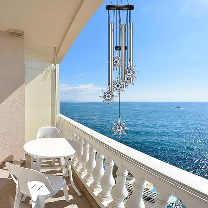 Wind Chimes for Outside Clearance, Wind Chime with Natural Sounds, Outdoor/Indoor Decorations for Patio, Porch, Backyard and Garden Decor (Sun Evil Eyes)