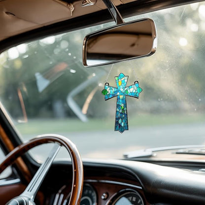 Mosaic Cross Acrylic Suncatcher, Boho Suncatchers for Window Hanging Ornament, Stained Glass Effect Indoor Outdoor Garden Decor for Mother's Day, Mom, Grandma, Wife, Women