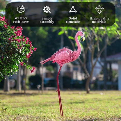 35" Flamingo Garden Statues & Sculptures, Metal Birds Yard Art Outdoor Statue, Large Pink Flamingo Lawn Ornaments for Home, Patio, Backyard Decor
