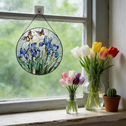 7.87" Sun Catchers Indoor Window,Butterfly Stained Glass Window Hanging, Window Suncatcher Hanging Ornaments Wall Art, Hand-Painted Glass Panel Home Decor (Butterfly B)
