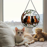 Black and Orange Cat Tree Stained Glass Window Hanging, Four Cats on Tree Branch Suncatcher Indoor Window Glass Round Wall Art Decor, 7.9x7.9 Inch