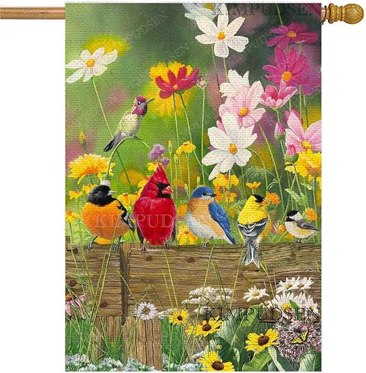 Hummingbird Spring House Flag Birds Floral Garden Flags 28x40 Double Sided, Large Burlap Yard Flags for Outside Seasonal Decoration