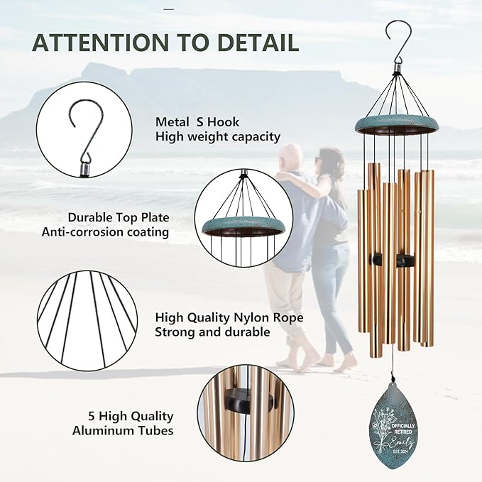 ASTARIN Personalized Happy Retirement Gift, Produced in USA Retirement Wind Chimes for Women Men, 35" Large Deep Tone Wind Chime Retire Gifts for Teacher Co-Workers Boss Husband Friends Parents