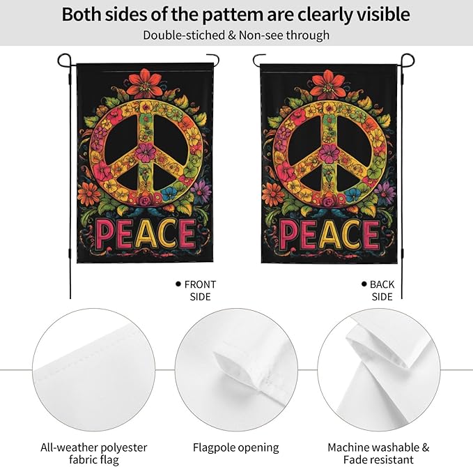 Garden Flags 12×18 Inch Peace Floral Double Sided Decorative Yard Banner Seasonal Flag for Outdoor Outside Decor