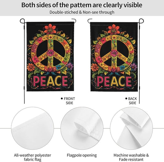 Garden Flags 12×18 Inch Peace Floral Double Sided Decorative Yard Banner Seasonal Flag for Outdoor Outside Decor