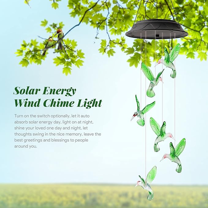 Mom Grandma Gifts for Mothers Day, Birthday Gardening Gifts for Women, Hummingbird Solar Lights Outdoor Decorative Solar Wind Chimes for Outside Garden Decor Yard Patio Porch