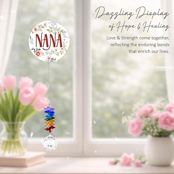 Aluminum Ornament Suncatcher - Nana - Christmas Mother's Day Birthday Gifts for Grandma, Mom - Unique Gift from Daughters, Granddaughters - Crystal Rainbow Maker - Window Hangings Home Decor