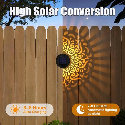 Solar Mandala Fence Lights, Decorative Solar Mandala Lights, Waterproof LED Decorative Lighting for Garden Post Patio Backyard Yard Art Decor