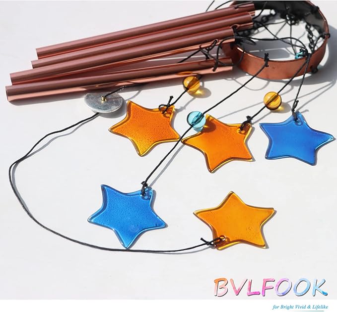 Sun with Flame Wind Chime for Outside Valentine Decoration, Aluminum Tubes with Star Shape Suncatcher, Wind Chimes Hanging for Porch Patio Balcony Decor, 37 Inch